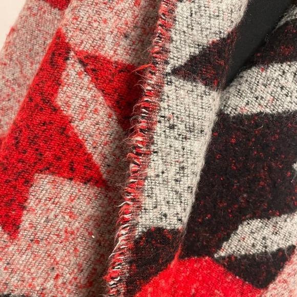 Express Red‎ and Dark Blue Geometric Patterned Shawl w Fringe - Picture 7 of 7